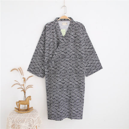 Men's Black/Gray Loose Thin Style Cotton Bathrobe - Wnkrs