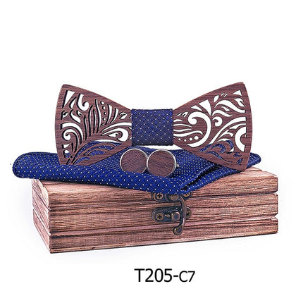 Carved Wooden Bow Tie with Cufflinks - Wnkrs