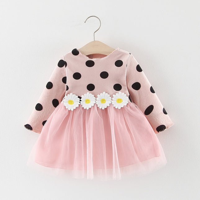 Girl's Polka Dot Dress with Daisy Appliques - Wnkrs