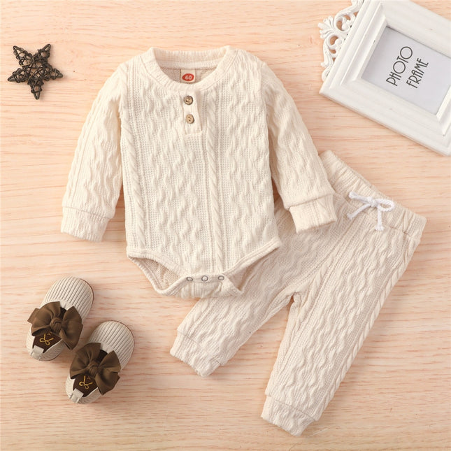 Baby's Knitted Solid Romper with Pants - Wnkrs