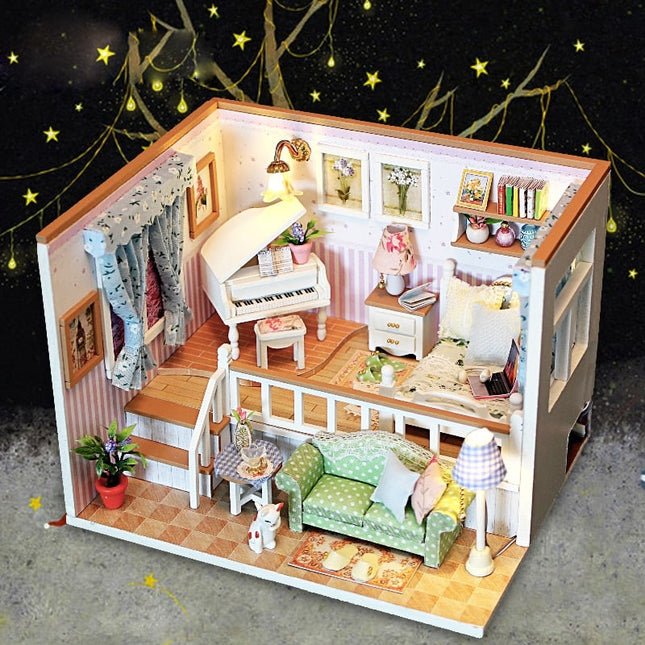 Funny LED Living Room DIY Doll House With Dust Cover - wnkrs