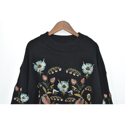 Black Women's Sweater in Floral Embroidery - Wnkrs