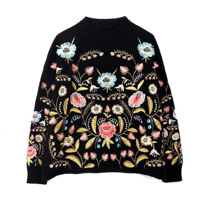 Black Women's Sweater in Floral Embroidery - Wnkrs