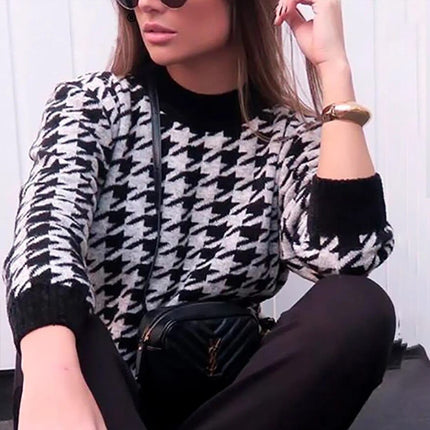 Women's Houndstooth Knitted Sweater - Wnkrs