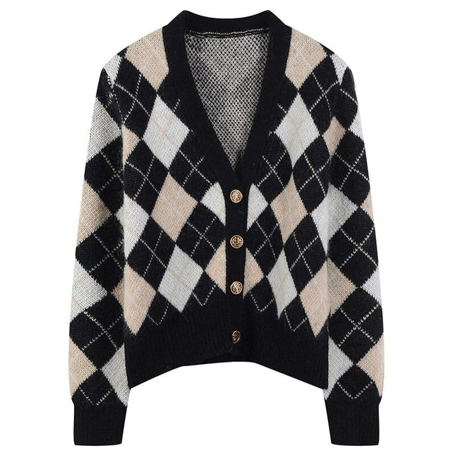 Women's Grid Patterned Knitted Sweater - Wnkrs