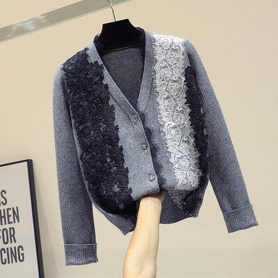 Women's Lace Detail Knitted Cardigan - Wnkrs