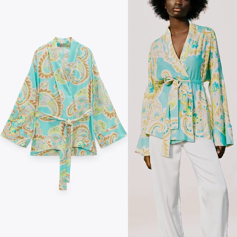 Women's Printed Summer Blouse with Belt