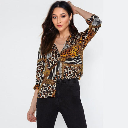 Women's Leopard Printed Long Sleeve Blouse - Wnkrs