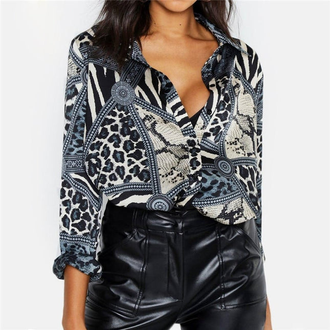 Women's Leopard Printed Long Sleeve Blouse - Wnkrs