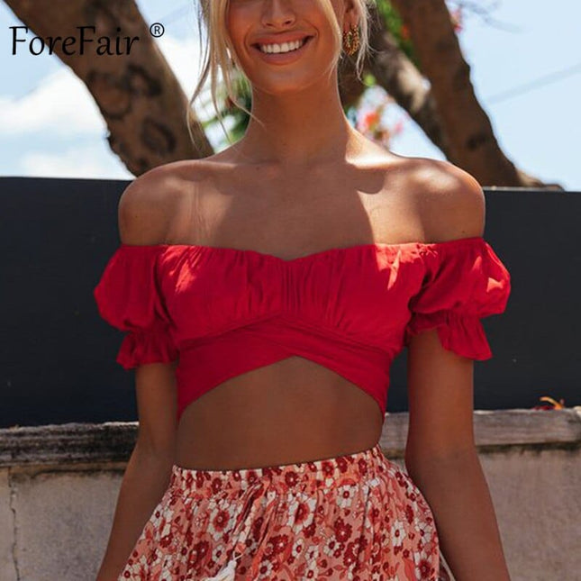 Women's Crop Top with Puff Sleeves - Wnkrs