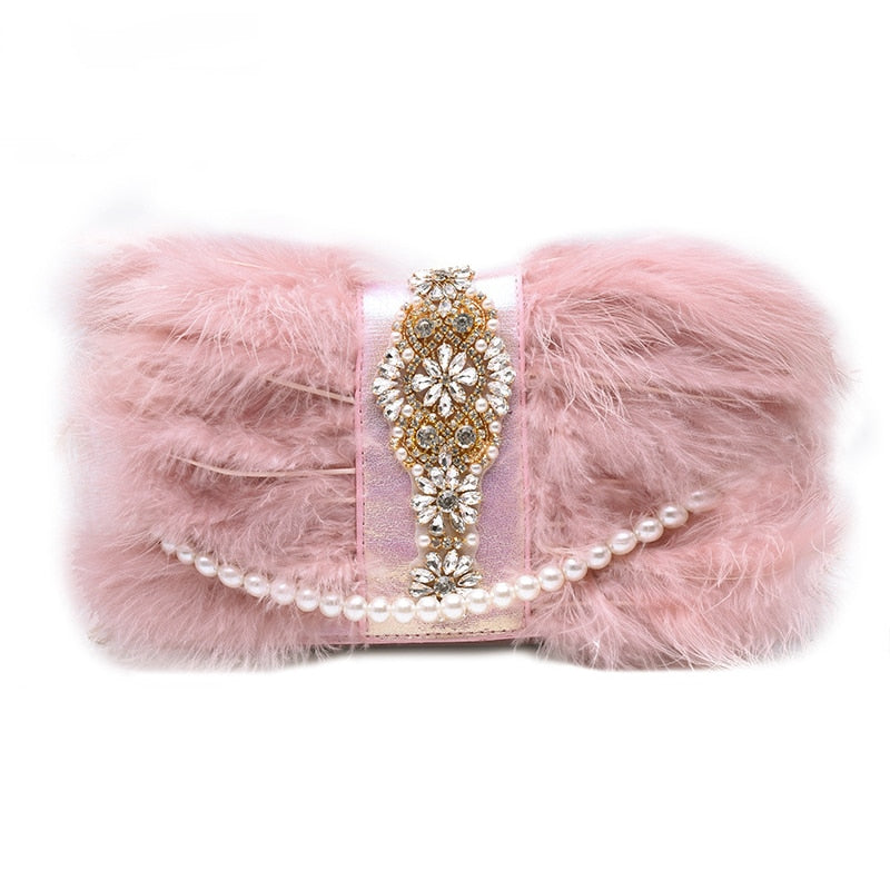 Women's Fur and Pearls Mini Evening Bag