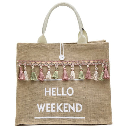 Women's Linen Hello Weekend Tassel Tote Bag - Wnkrs