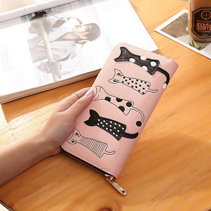Luxury PU Leather Women Wallet with Zipper with Cat Pattern - Wnkrs