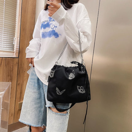 Luminous Butterfly Printed Drawstring Messenger Bag for Women - Wnkrs