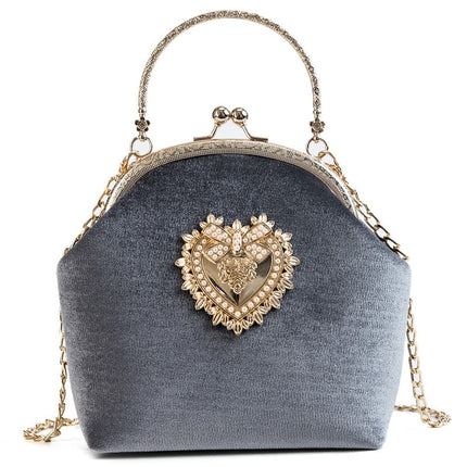 Women's Golden Heart Velvet Handbag - Wnkrs