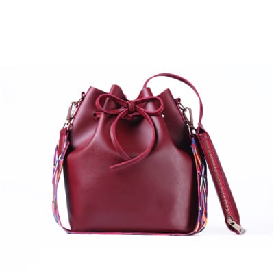 Women's PU Leather Bucket Bag With Colorful Strap - Wnkrs
