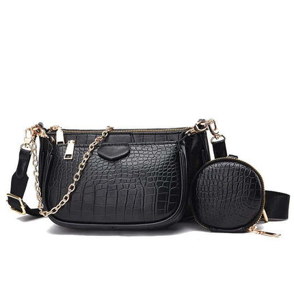 Women's Crocodile Skin Embellished Shoulder Bag with Wallet - Wnkrs