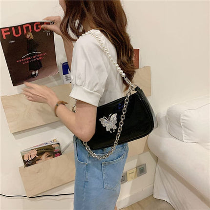 Vintage Butterfly Printed Chain Shoulder Bag for Women - Wnkrs
