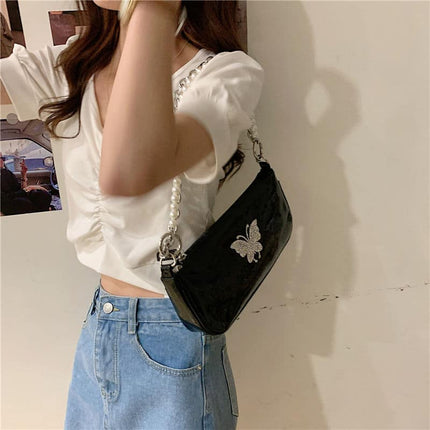 Vintage Butterfly Printed Chain Shoulder Bag for Women - Wnkrs