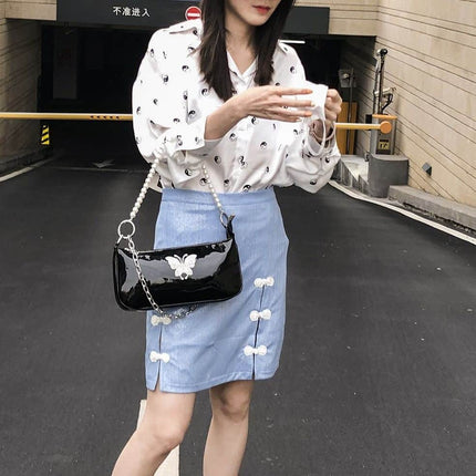 Vintage Butterfly Printed Chain Shoulder Bag for Women - Wnkrs