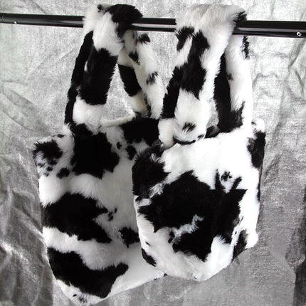 Women's Black and White Plush Tote Bag - Wnkrs
