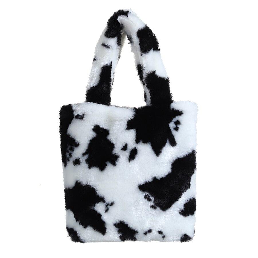 Women's Black and White Plush Tote Bag