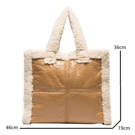 Lambswool PU Patchwork Large Tote Bag - Wnkrs