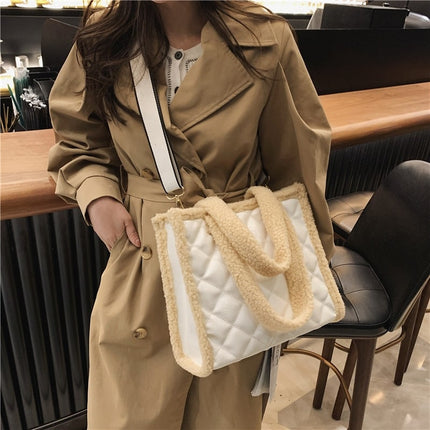 Lambswool PU Patchwork Large Tote Bag - Wnkrs