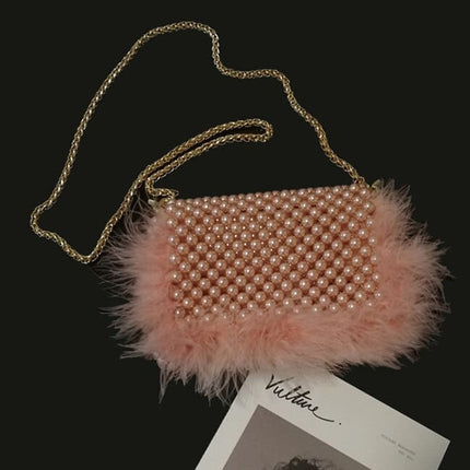 Women's Elegant Faux Fur Pearl Evening Clutch Bag - Wnkrs