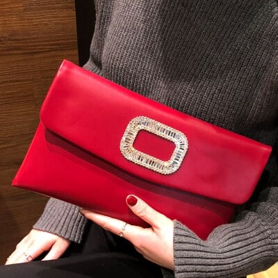 Women's Luxury Diamond Decorated Red / Black Clutch Bag - Wnkrs