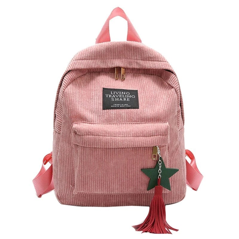 Women's Corduroy Backpack with Tassel