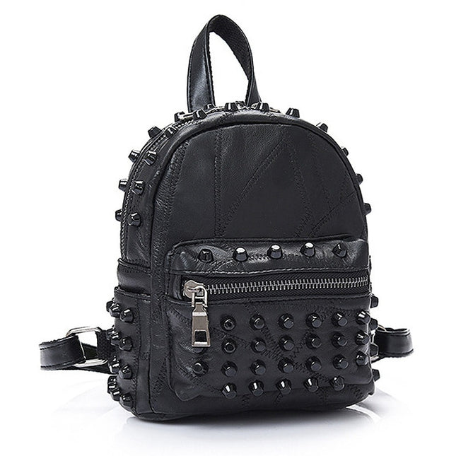 Women's Black Rivet Leather Backpack - Wnkrs