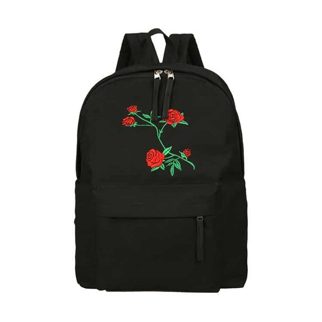 Women's Rose Embroidered Canvas Backpack - Wnkrs