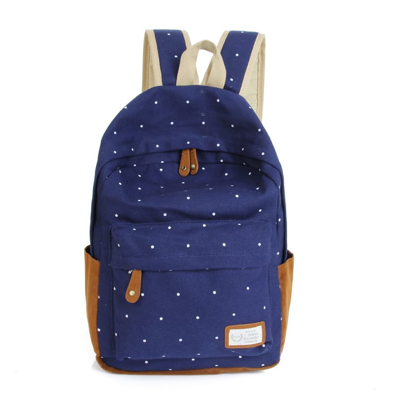 Casual Canvas Women's Backpack with Polka Dot Print