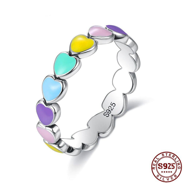 Authentic 925 Sterling Silver Rainbow Heart Ring - Wnkrs