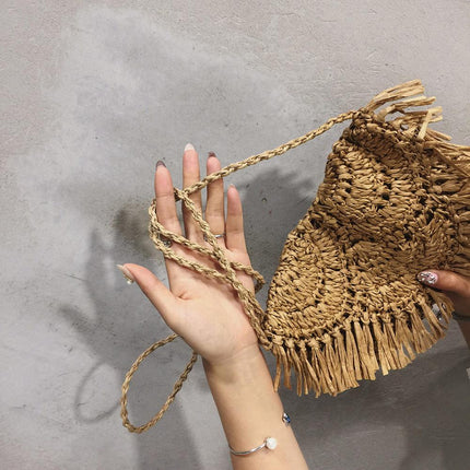 Handmade Straw Beach Bag with Tassels - Wnkrs