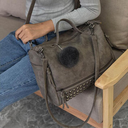 Women's Leather Bag with Pompom - Wnkrs
