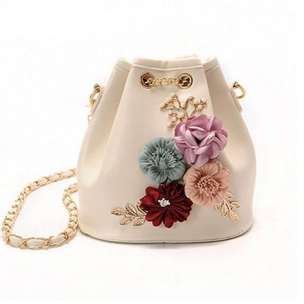 Compact Shoulder Bucket with 3D Flowers - Wnkrs