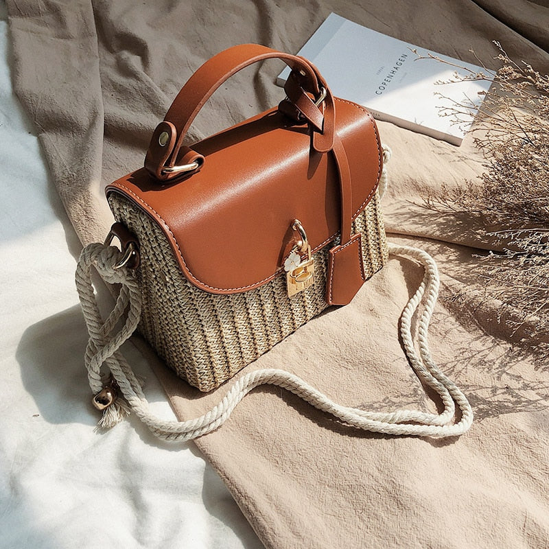 Women's Rattan Detail Top-Handle Bag