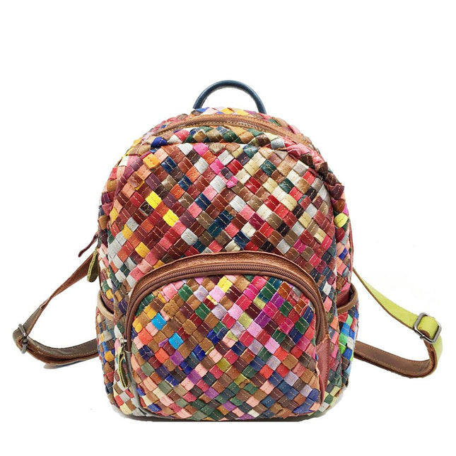 Luxury Multicolor Braided Genuine Leather Women's Backpack - Wnkrs