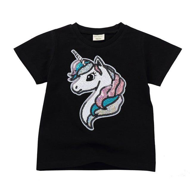 Sequined Unicorn Embroidered Girl's T-Shirt - Wnkrs