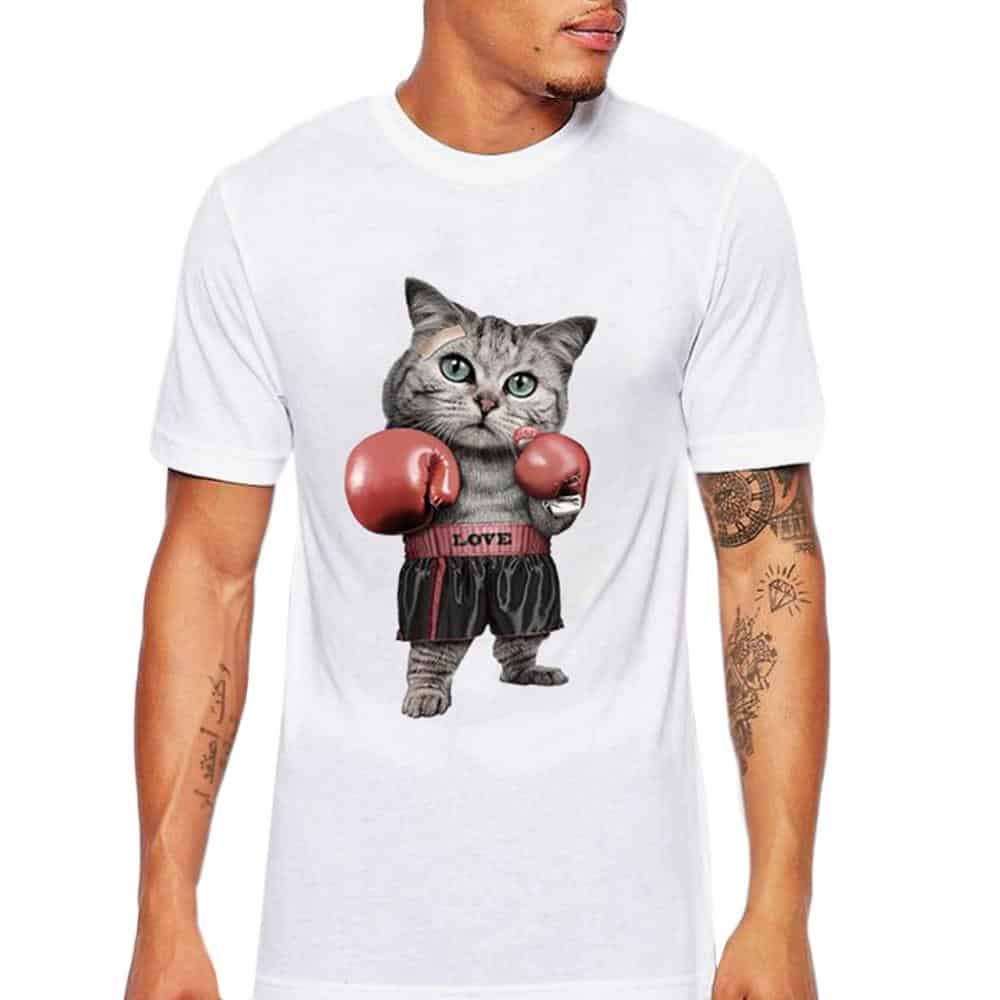 Men's Boxing Cat Printed T-Shirts