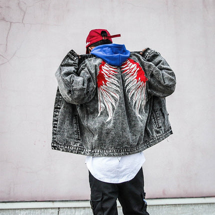 Men's Denim Jacket with Wings Embroidery - Wnkrs