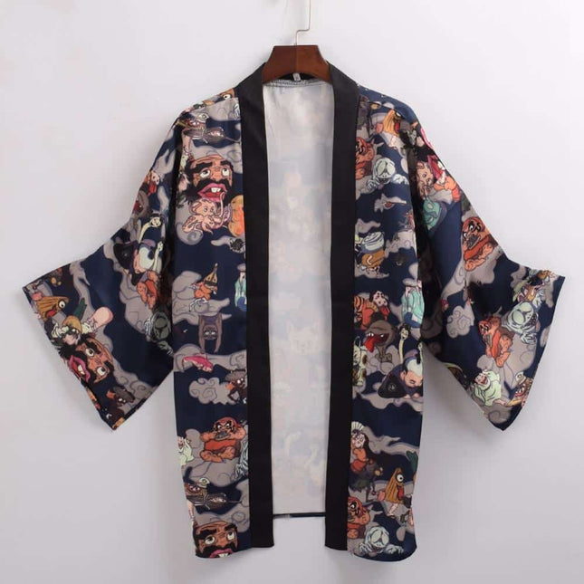 Cartoon Printed Japanese Short Kimono - Wnkrs