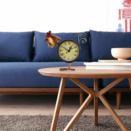 Antique Style Rooster Shaped Iron Table Clock - wnkrs