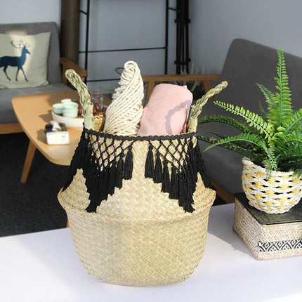 Woven Rattan Tassel Storage Basket - Wnkrs