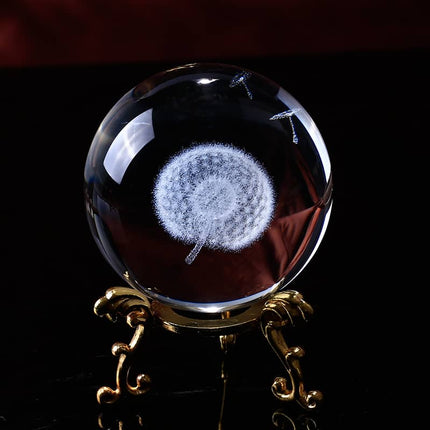 6 cm Crystal Ball with Engraved Dandelion - wnkrs