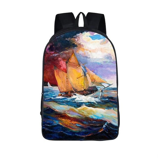 Men's Waterproof Nylon Backpack with Colorful Ship Themed Print - Wnkrs