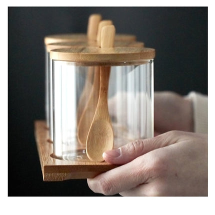 Glass and Wood Storage Jars Set with Spoon - wnkrs