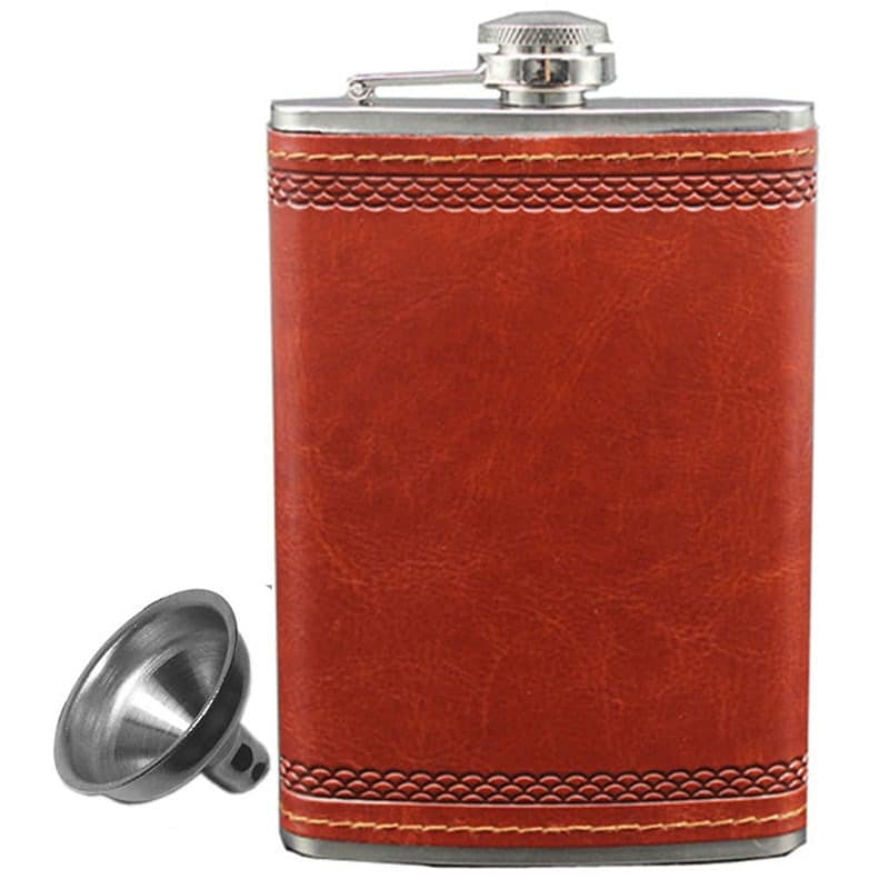 PU Leather Wrapped Hip Flask with Funnel